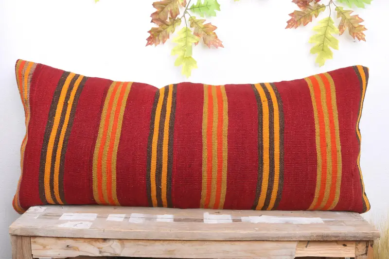 Pillow for Couch, Shabby Chic Pillow Cover, Pillow Cover, Art Deco Cushion Case, Home Decor Pillow, Kilim Pillow, 16x36 Red Pillow Sham - 2