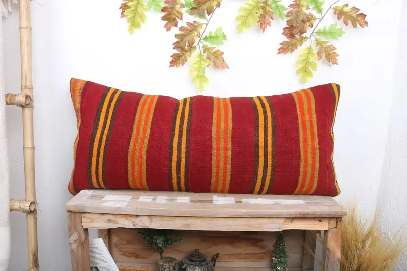 Pillow for Couch, Shabby Chic Pillow Cover, Pillow Cover, Art Deco Cushion Case, Home Decor Pillow, Kilim Pillow, 16x36 Red Pillow Sham - 1