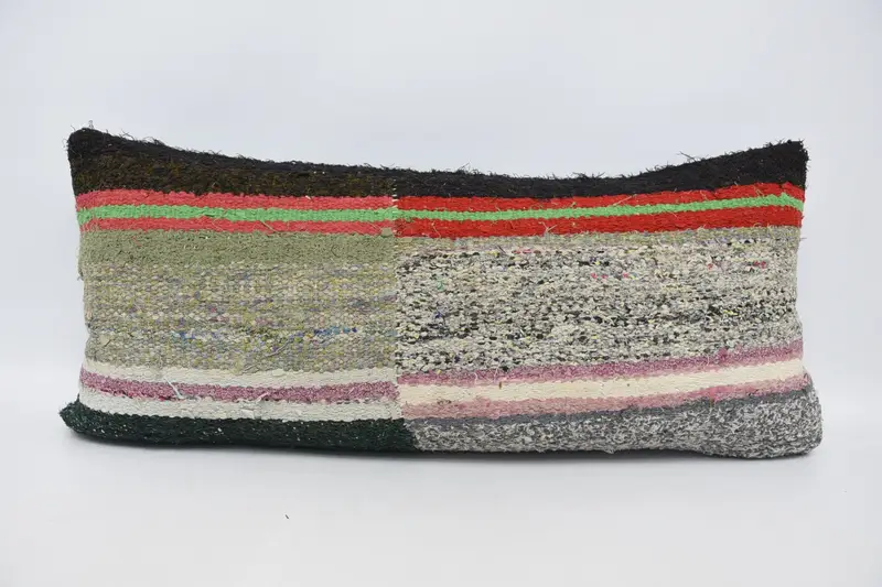 Rectangle Striped Vintage Pillow Cover, Antique Green Housewarming Gift 16x36 inch Pillow - 1
