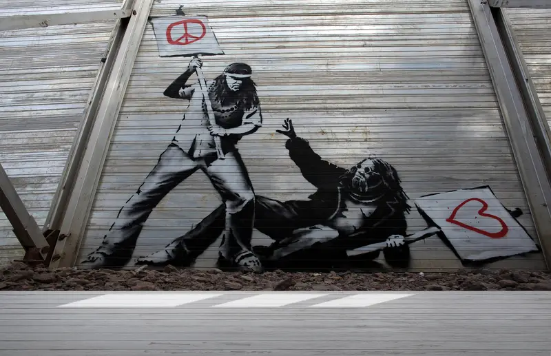 Peace vs. Love,Modern Wall Paper,Street Wall Art,Bansky Peace Wall Art,Bright Wall Paper,3d Wall Paper,Graffiti Wall Painting, - 9
