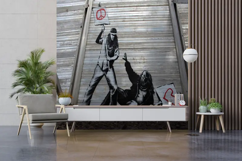 Peace vs. Love,Modern Wall Paper,Street Wall Art,Bansky Peace Wall Art,Bright Wall Paper,3d Wall Paper,Graffiti Wall Painting, - 7