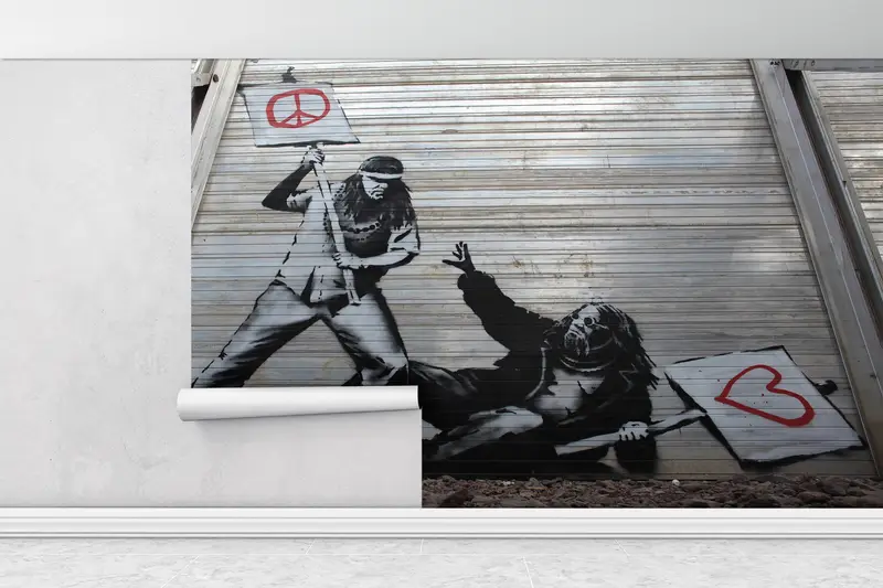 Peace vs. Love,Modern Wall Paper,Street Wall Art,Bansky Peace Wall Art,Bright Wall Paper,3d Wall Paper,Graffiti Wall Painting, - 6