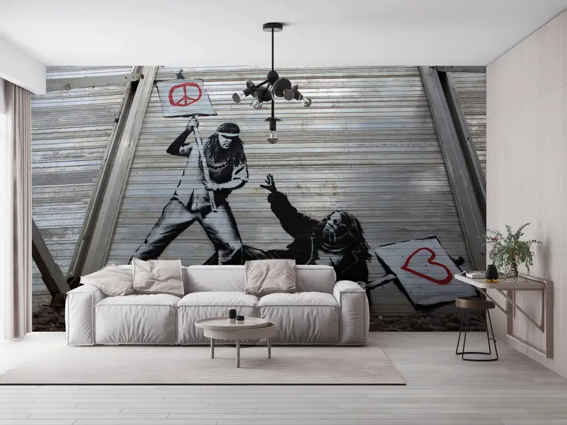 Peace vs. Love,Modern Wall Paper,Street Wall Art,Bansky Peace Wall Art,Bright Wall Paper,3d Wall Paper,Graffiti Wall Painting, - 8