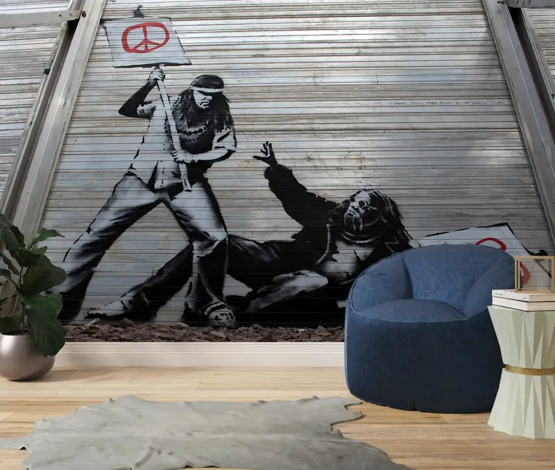 Peace vs. Love,Modern Wall Paper,Street Wall Art,Bansky Peace Wall Art,Bright Wall Paper,3d Wall Paper,Graffiti Wall Painting, - 2