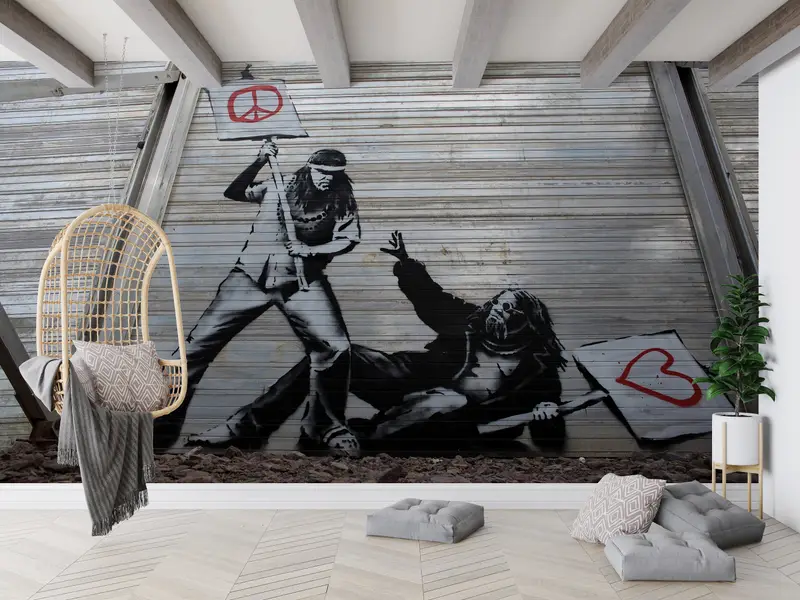 Peace vs. Love,Modern Wall Paper,Street Wall Art,Bansky Peace Wall Art,Bright Wall Paper,3d Wall Paper,Graffiti Wall Painting, - 10