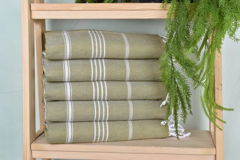 Turkish Beach Towel Meadow Green Cotton Striped, 40x71 Inches