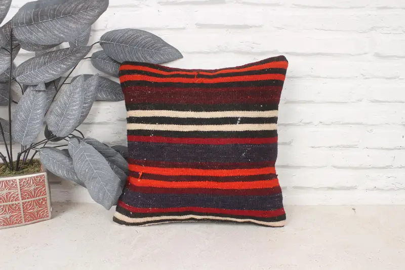 Turkish Pillow, 14x14 Red Pillow Sham, Bright Cushion Cover, Decorative Cushion, Boho Pillow Sham Cover, Pillow, Chair Pillow Case, Vintage Pillow - 1
