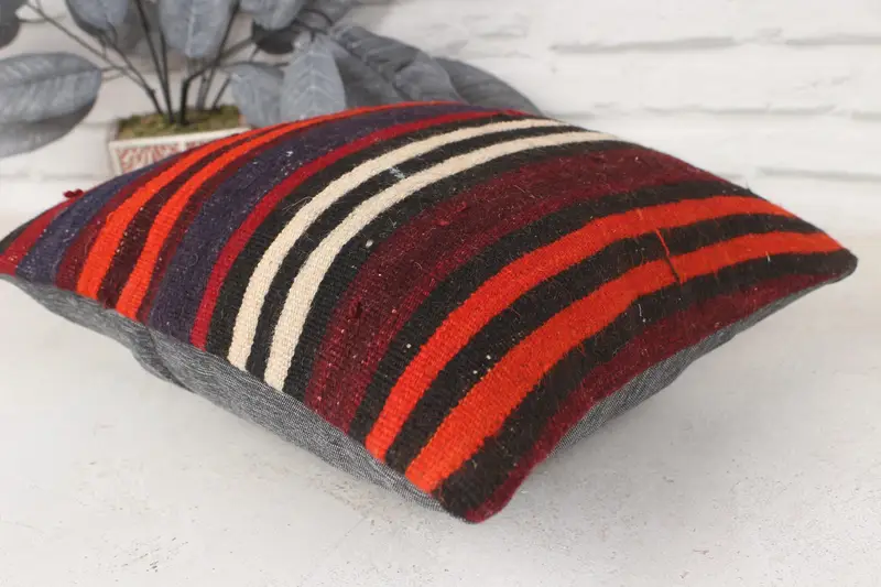 Turkish Pillow, 14x14 Red Pillow Sham, Bright Cushion Cover, Decorative Cushion, Boho Pillow Sham Cover, Pillow, Chair Pillow Case, Vintage Pillow - 6