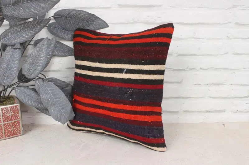 Turkish Pillow, 14x14 Red Pillow Sham, Bright Cushion Cover, Decorative Cushion, Boho Pillow Sham Cover, Pillow, Chair Pillow Case, Vintage Pillow - 4