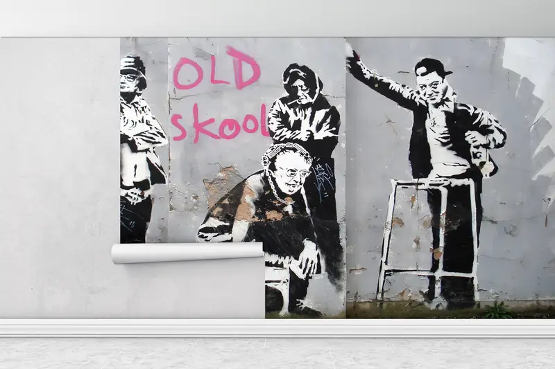 Iconic Banksy Old Skool Grannies, Banksy Old Skool Wall Painting, Abstract Graffiti Wall Art, Graffiti Wall Mural, Street Wall Paper, - 1