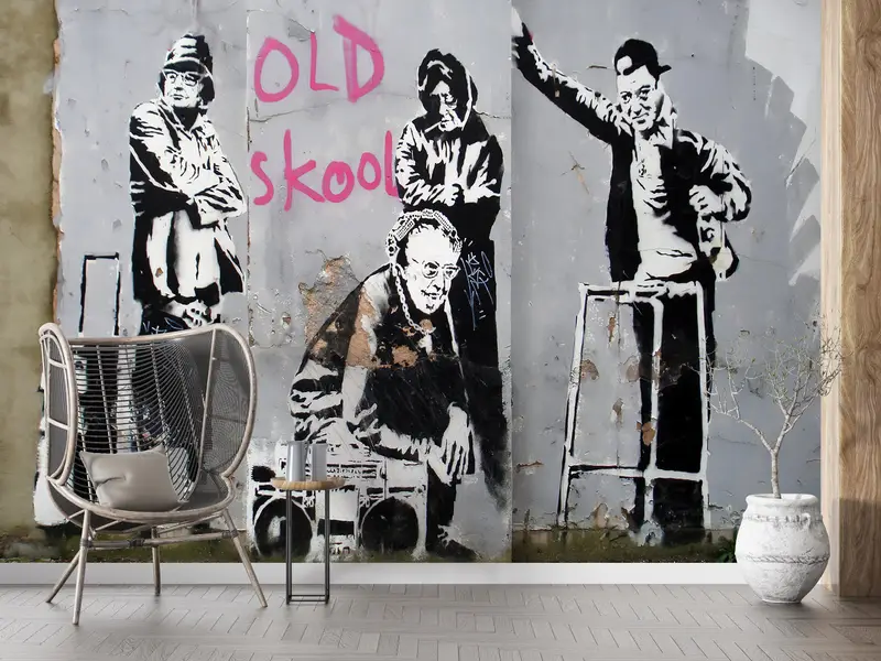 Iconic Banksy Old Skool Grannies, Banksy Old Skool Wall Painting, Abstract Graffiti Wall Art, Graffiti Wall Mural, Street Wall Paper, - 2