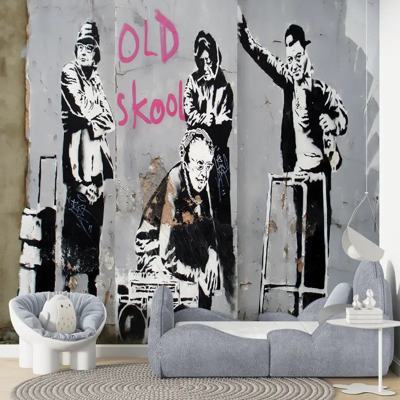 Iconic Banksy Old Skool Grannies, Banksy Old Skool Wall Painting, Abstract Graffiti Wall Art, Graffiti Wall Mural, Street Wall Paper, - 7