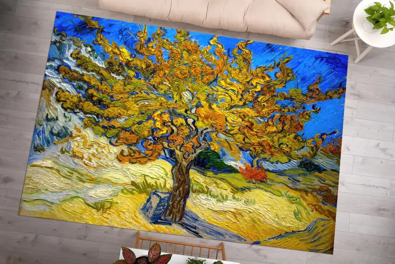 モダンな抽象風景プリント ラグ - グリーン & ブルー エレガンス