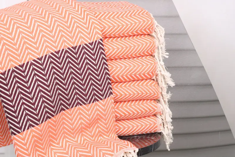 Turkish Beach Towel Monogrammed Chevron Orange-Dark Burgundy, 40x71 Inches