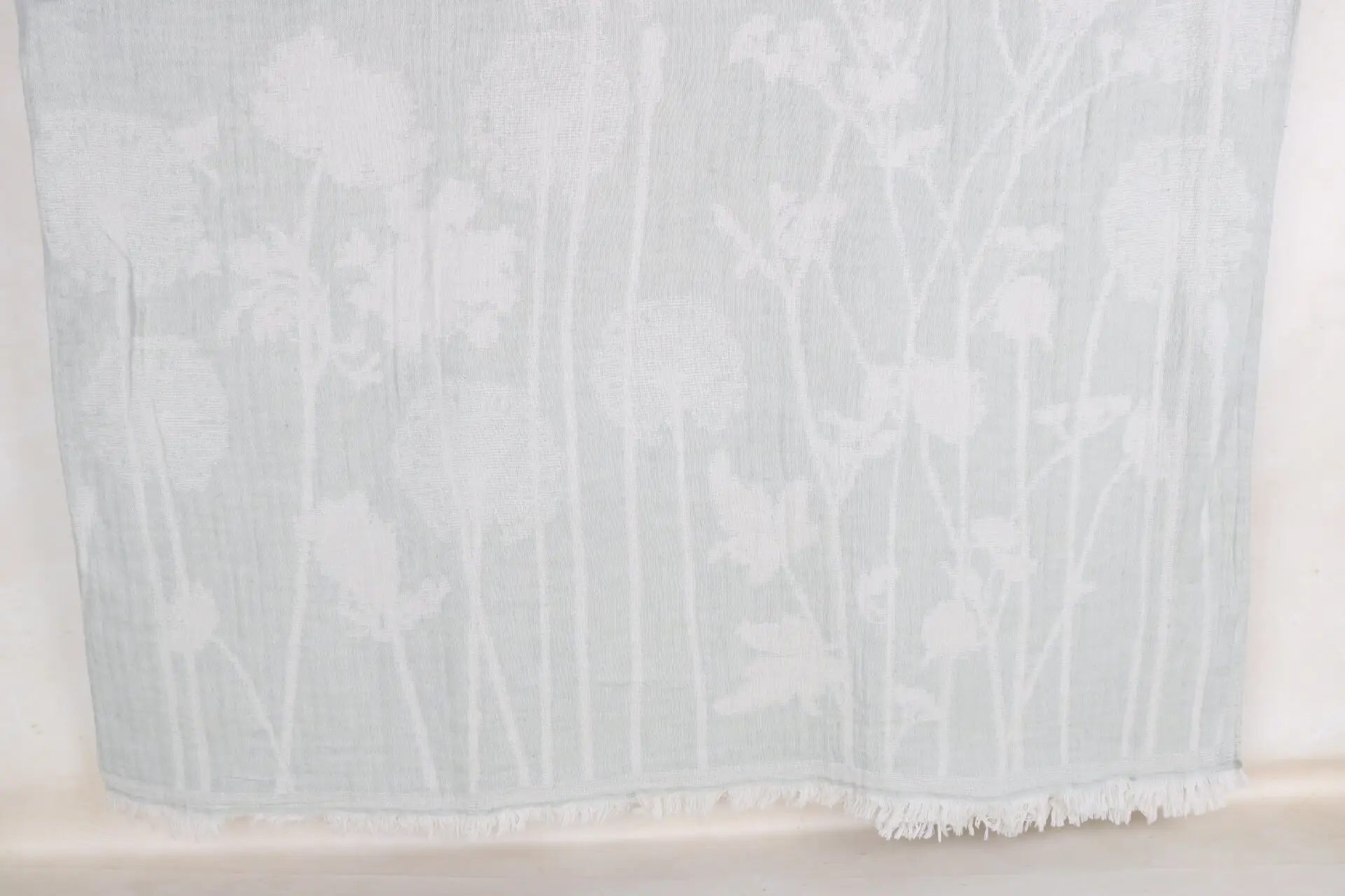 Mint Cotton Floral Design Blanket, 83x91 Inches - 1