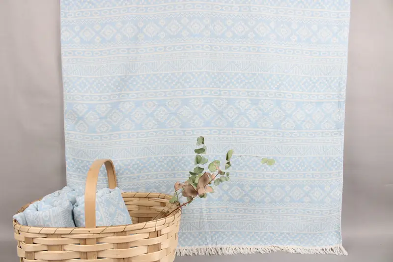 Beach Towel Turkish Cotton Light Blue Geometric, 36x71 Inches