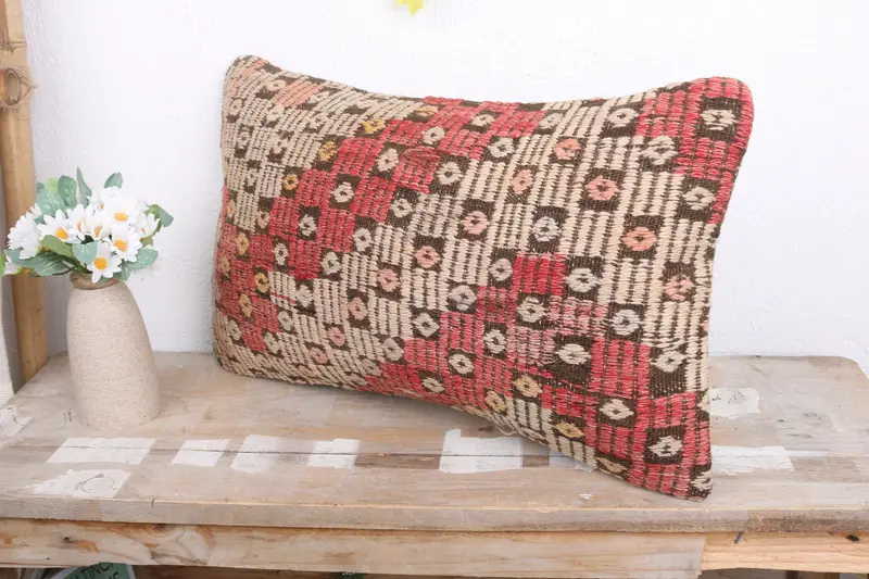 Colorful Pillow Case, Lounge Throw Cushion Cover, Kilim Pillow Cover, 12x20 Red Cushion Case, Cushion Case, Boho Pillow, Gift Pillow - 4