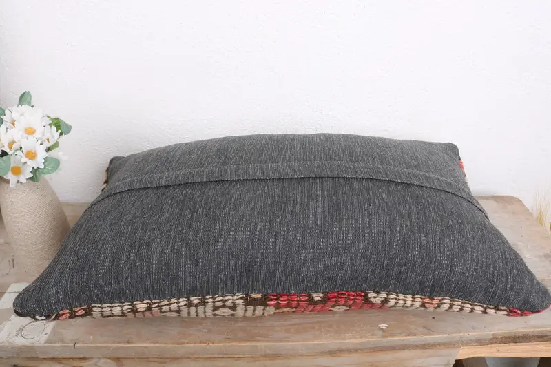 Colorful Pillow Case, Lounge Throw Cushion Cover, Kilim Pillow Cover, 12x20 Red Cushion Case, Cushion Case, Boho Pillow, Gift Pillow - 7
