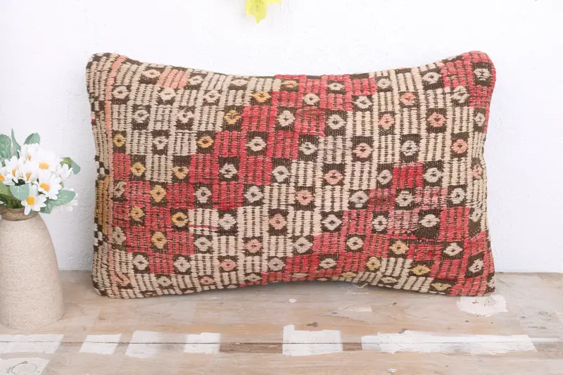 Colorful Pillow Case, Lounge Throw Cushion Cover, Kilim Pillow Cover, 12x20 Red Cushion Case, Cushion Case, Boho Pillow, Gift Pillow - 2