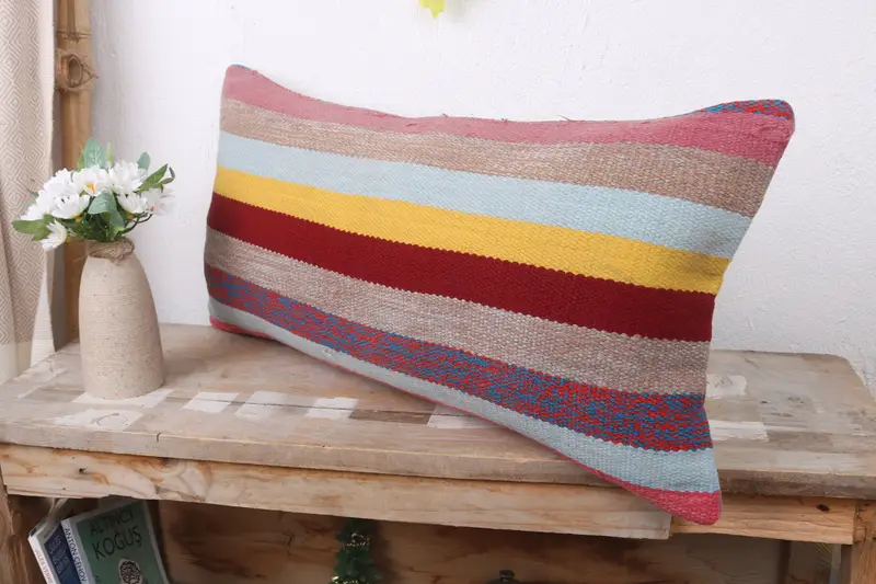 Boho Pillow Sham Cover, Cushion Case, Vintage Cushion, Pillow for Couch, Turkish Pillow, 12x24 Red Pillow Sham, Comfy Throw Pillow Sham - 4