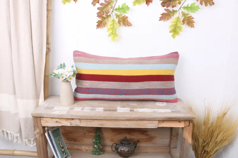 Boho Pillow Sham Cover, Cushion Case, Vintage Cushion, Pillow for Couch, Turkish Pillow, 12x24 Red Pillow Sham, Comfy Throw Pillow Sham - 1
