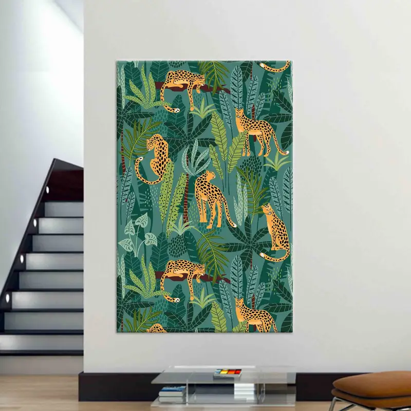 Arte de pared de tigre, decoración de la pared verde, regalo de amantes del tigre, arte de pared de boho, arte de lona, ​​decoración de arte de pared 3d, regalo personalizado, arte de pared de la sala de estar, - 1