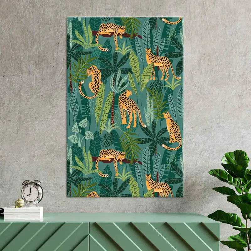 Arte de pared de tigre, decoración de la pared verde, regalo de amantes del tigre, arte de pared de boho, arte de lona, ​​decoración de arte de pared 3d, regalo personalizado, arte de pared de la sala de estar, - 2