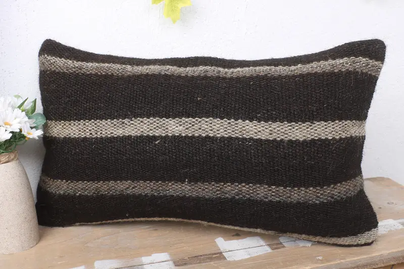 12x20 Brown Pillow Cover, Gift Pillow, Boho Pillow Sham Cover, Lounge Throw Pillow Sham, Cushion Case, Vintage Kilim Pillow, Neutral Cushion Cover - 4