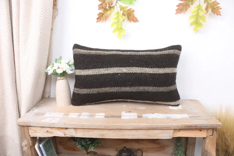 12x20 Brown Pillow Cover, Gift Pillow, Boho Pillow Sham Cover, Lounge Throw Pillow Sham, Cushion Case, Vintage Kilim Pillow, Neutral Cushion Cover - 1