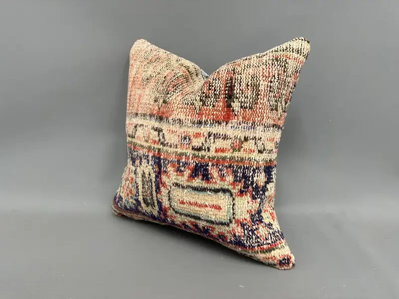 Cushion, Square Throw Pillow Sham, Ethnic Pillow Cover Cushion, Kilim Cushion Sham, Ethnical Kilim Rug Pillow, 18x18 Orange Cushion, Pillow for Sofa - 3