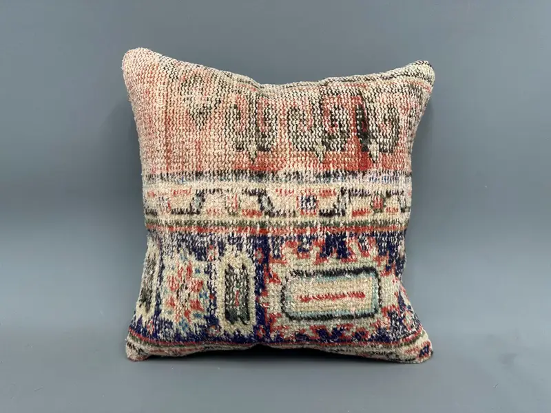 Cushion, Square Throw Pillow Sham, Ethnic Pillow Cover Cushion, Kilim Cushion Sham, Ethnical Kilim Rug Pillow, 18x18 Orange Cushion, Pillow for Sofa - 4