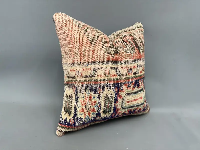 Cushion, Square Throw Pillow Sham, Ethnic Pillow Cover Cushion, Kilim Cushion Sham, Ethnical Kilim Rug Pillow, 18x18 Orange Cushion, Pillow for Sofa - 2