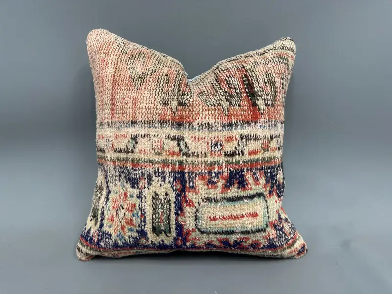 Cushion, Square Throw Pillow Sham, Ethnic Pillow Cover Cushion, Kilim Cushion Sham, Ethnical Kilim Rug Pillow, 18x18 Orange Cushion, Pillow for Sofa - 1
