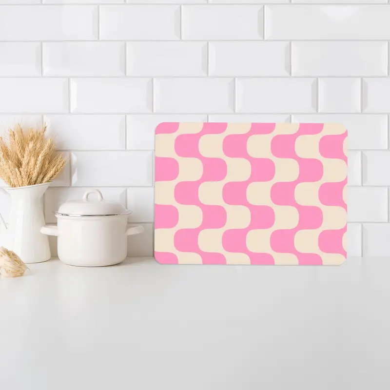 Retro Pink Pattern Glass Cutting Board with Geometric Design