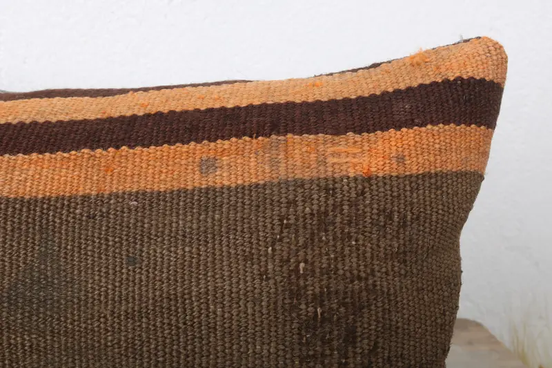 Decorative Throw Pillow Case, Antique Pillows, Pillow Sham, Anatolian Cushion Case, Vintage Kilim Pillow, 12x24 Brown Pillow Cover, Pillow for Sofa - 5