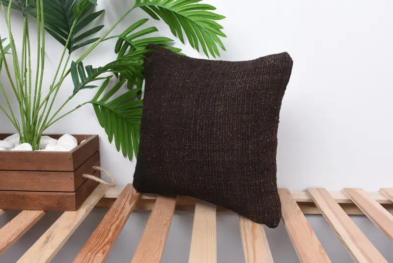 14x14 Brown Pillow Cover, Home Decor Pillow, Boho Pillow, Cushion Cover, Vintage Kilim Pillow Pillow, Handmade Kilim Cushion, Kilim Rug Pillow Cover - 5