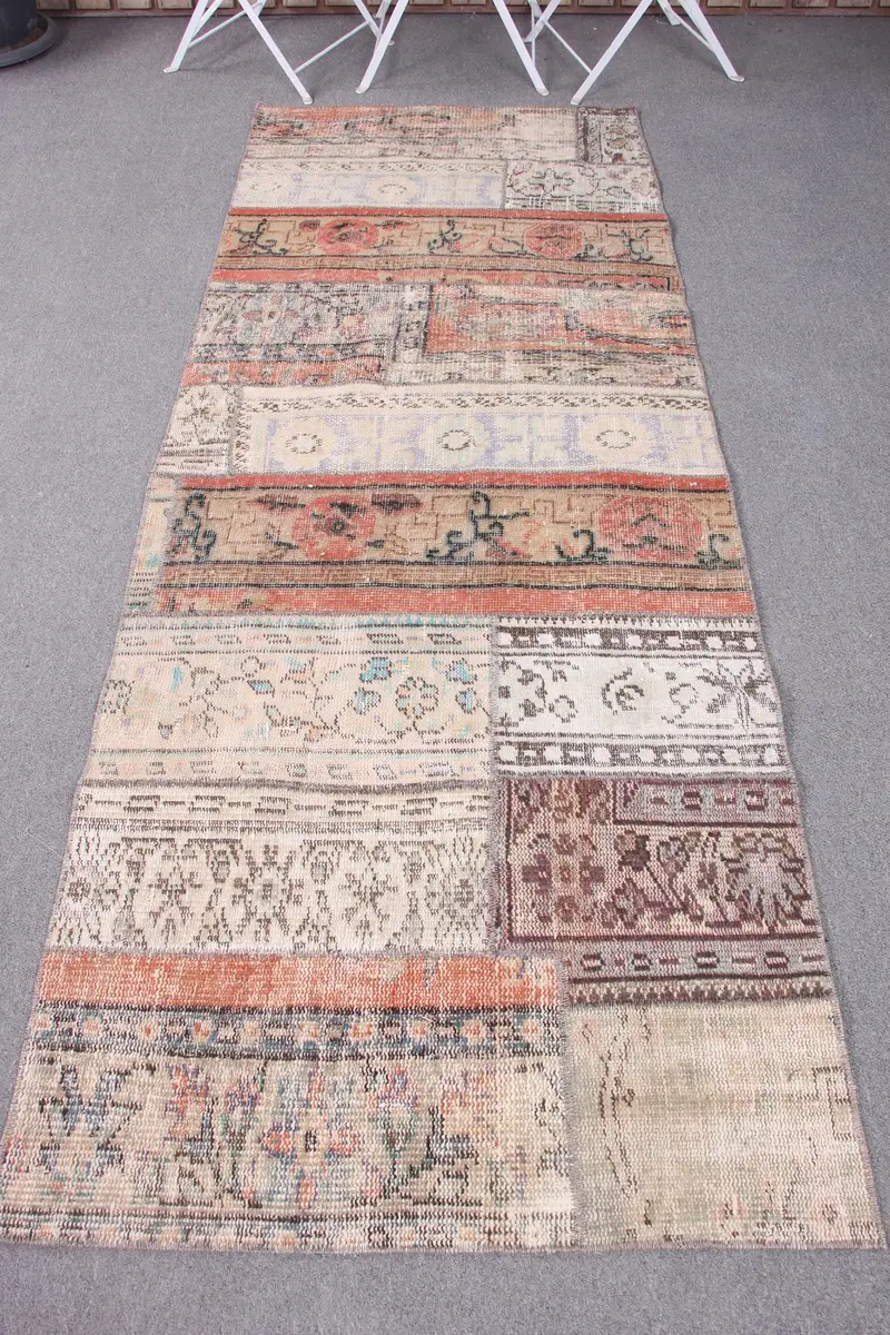 Handmade Orange Check Rug, 2,9x7,6 ft Elegant Decor