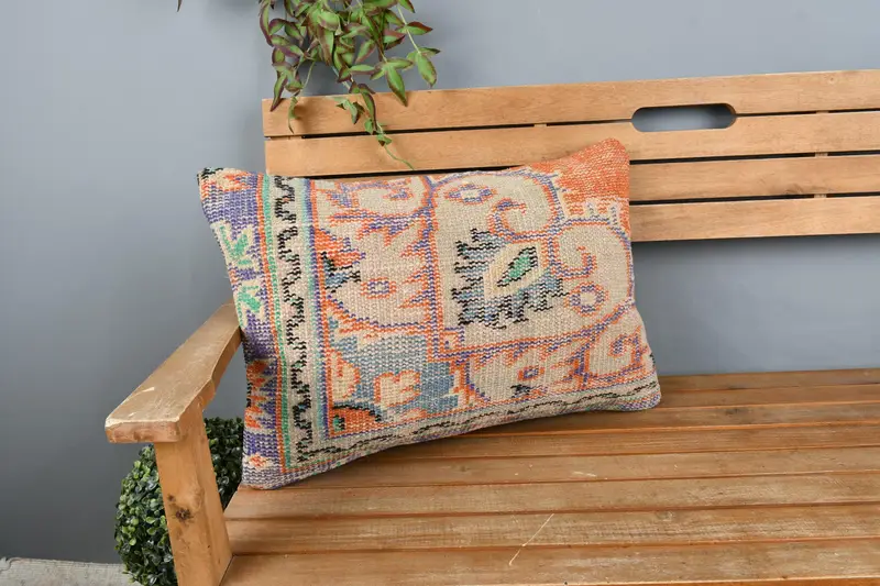 Pillow for Sofa, 16x24 Orange Pillow Cover, Cushion Case, Kilim Pillow Cover, Aesthetic Cushion Case, Interior Designer Pillow - 1