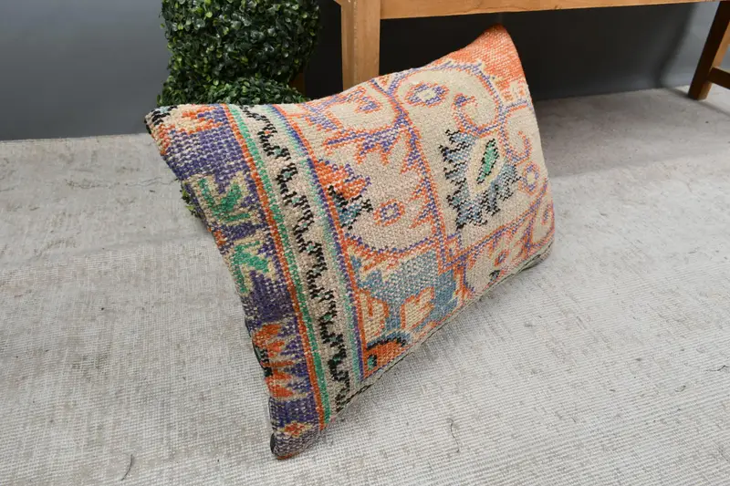 Pillow for Sofa, 16x24 Orange Pillow Cover, Cushion Case, Kilim Pillow Cover, Aesthetic Cushion Case, Interior Designer Pillow - 7
