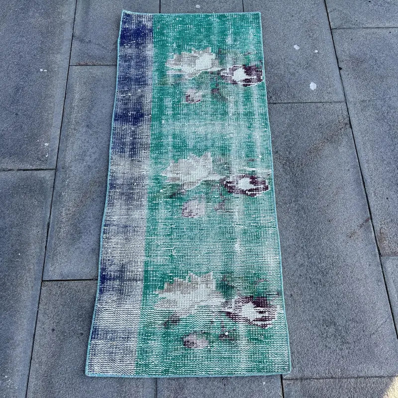 Oushak Türkischer Teppich, 1,6x3,9 ft Vintage Teppich, blauer marokkanischer Wollteppich - 1