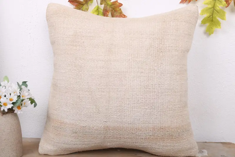 Vintage Kilim Throw Pillow, Bolster Throw Cushion Case, Turkish Pillow, Home Decor Pillow, 18x18 White Pillow Cover, Pillow Cover - 2