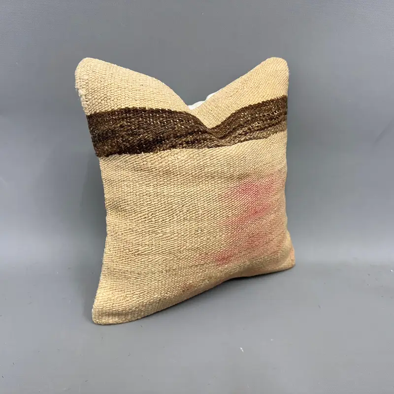 Cushion Case, Accent Throw Pillow Sham, Ethnic Pillow Case, Antique Pillows, Farmhouse Pillow Sham, Vintage Pillow, 12x12 Beige Cushion, Boho Pillow - 2