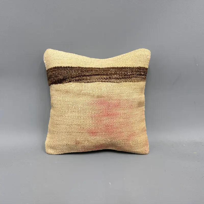 Cushion Case, Accent Throw Pillow Sham, Ethnic Pillow Case, Antique Pillows, Farmhouse Pillow Sham, Vintage Pillow, 12x12 Beige Cushion, Boho Pillow - 4