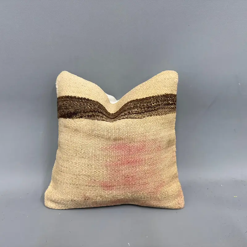 Cushion Case, Accent Throw Pillow Sham, Ethnic Pillow Case, Antique Pillows, Farmhouse Pillow Sham, Vintage Pillow, 12x12 Beige Cushion, Boho Pillow - 1