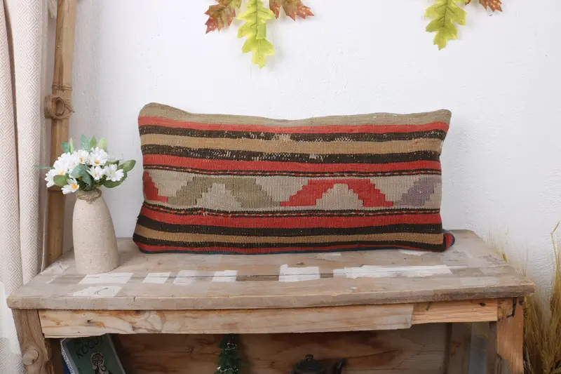 Boho Pillow, 12x24 Red Pillow Case, Vintage Kilim Throw Pillow, Aztec Cushion Case, Pillow, Luxury Cushion Case, Kilim Pillow - 1