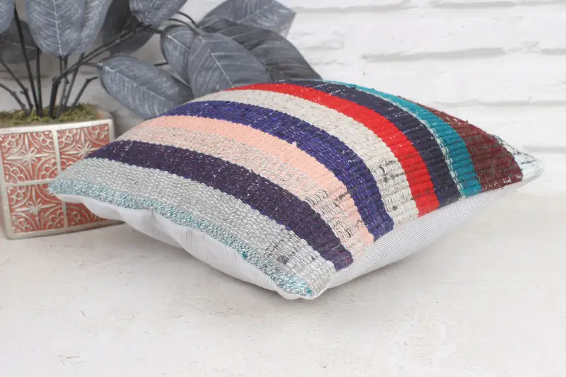 Wool Kilim Pillow Pillow, Pillow Sham, 12x12 Blue Pillow Sham, Pillow for Couch, Authentic Pillow, Boho Chic Cushion, Gift Pillow, Turkish Pillow - 6