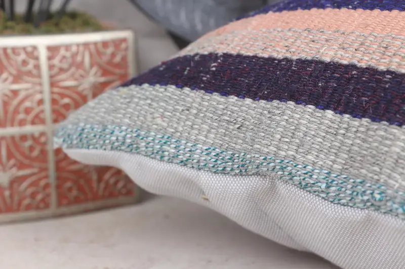 Wool Kilim Pillow Pillow, Pillow Sham, 12x12 Blue Pillow Sham, Pillow for Couch, Authentic Pillow, Boho Chic Cushion, Gift Pillow, Turkish Pillow - 7