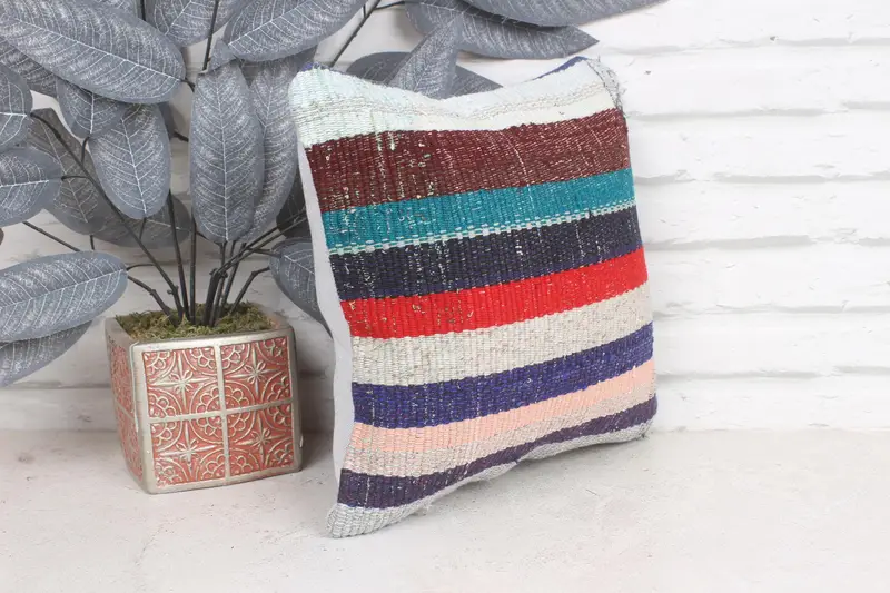 Wool Kilim Pillow Pillow, Pillow Sham, 12x12 Blue Pillow Sham, Pillow for Couch, Authentic Pillow, Boho Chic Cushion, Gift Pillow, Turkish Pillow - 4