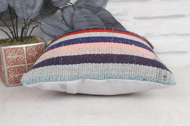 Wool Kilim Pillow Pillow, Pillow Sham, 12x12 Blue Pillow Sham, Pillow for Couch, Authentic Pillow, Boho Chic Cushion, Gift Pillow, Turkish Pillow - 5