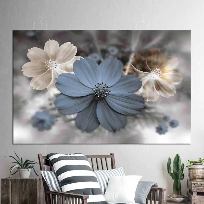 Lienzo de lujo moderno: arte impreso de flores azules para una decoración moderna